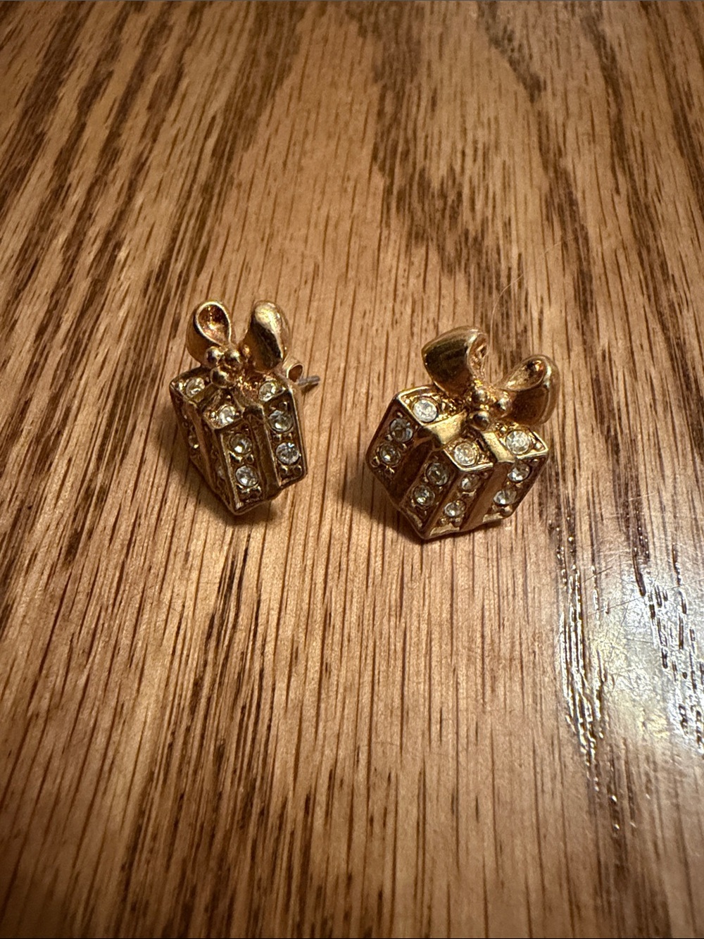 Gold-tone Crystal Gift Box Stud Earrings - Women Jewelry